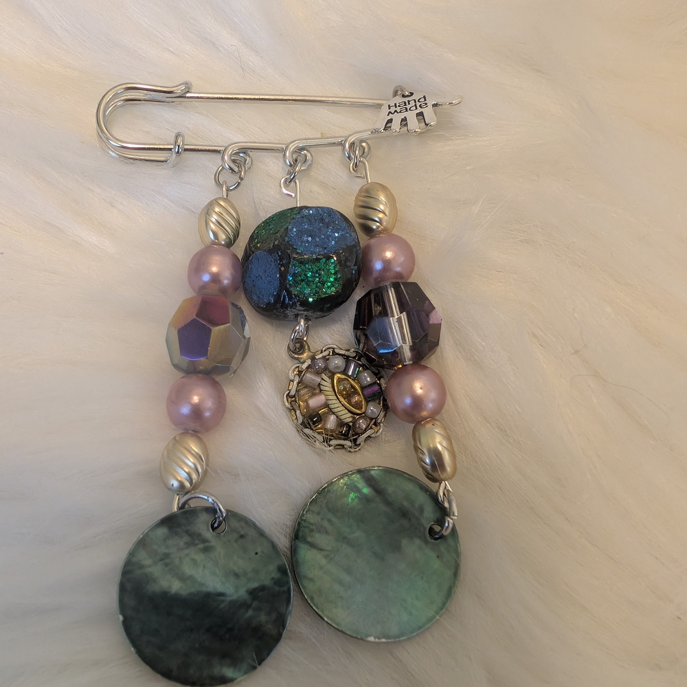 Upcycled Elegant Silver and Green Brooch
